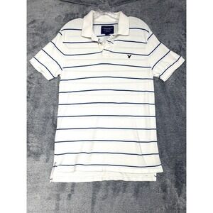 American Eagle Men's Small Blue Striped Polo Collared Shirt